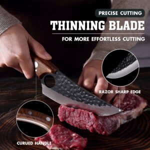 YOTSUBA Japanese Knife,Butcher Knife Boning Knife with Sheath,Meat Knife High Carbon Steel Fillet Knife Caveman Knife Chef Knives for Kitchen, Camping, BBQ