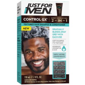 just for men control gx grey reducing shampoo for textured hair, gradual hair color for men, 4 fl oz (pack of 1)