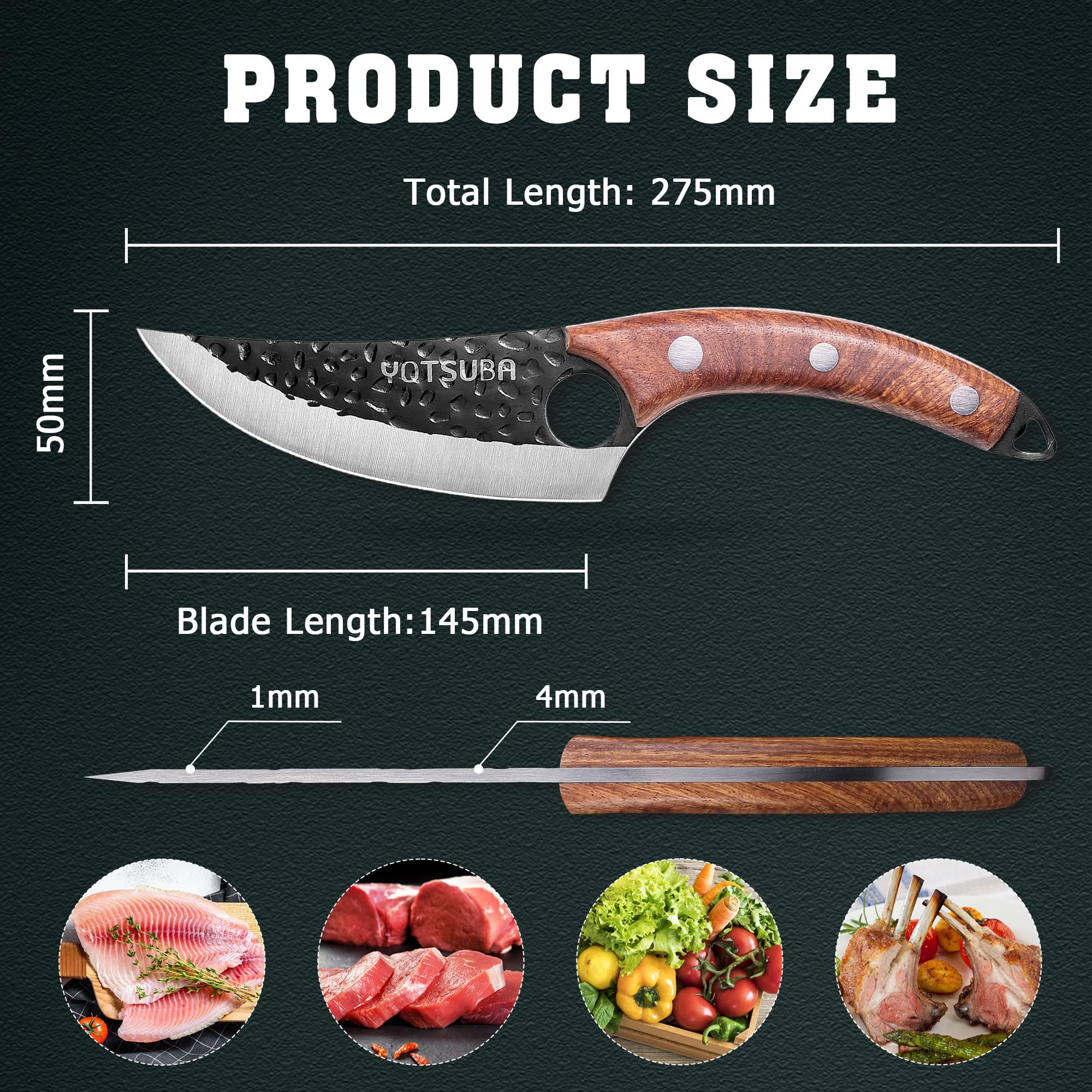 YOTSUBA Japanese Knife,Butcher Knife Boning Knife with Sheath,Meat Knife High Carbon Steel Fillet Knife Caveman Knife Chef Knives for Kitchen, Camping, BBQ