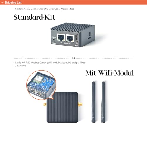 youyeetoo NanoPi R5C Mini Router with Metal Case, RK3568 Development Board, 4GB LPDDR4X 32GB eMMC, 0.8TOPS NPU, Support OpenWrt Docker, Two Ethernet Ports, M.2, HDMI 2.0 (Without M.2 Wi-Fi Module)