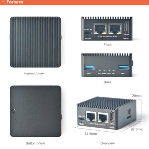 youyeetoo NanoPi R5C Mini Router with Metal Case, RK3568 Development Board, 4GB LPDDR4X 32GB eMMC, 0.8TOPS NPU, Support OpenWrt Docker, Two Ethernet Ports, M.2, HDMI 2.0 (with M.2 Wi-Fi Module)