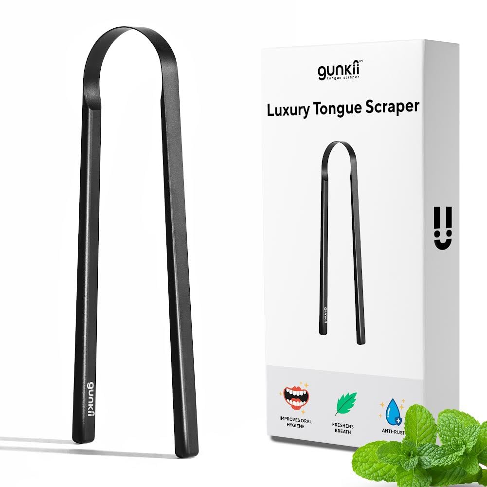 Tongue Scraper, Tongue Cleaner for Adults and Kids, Fights Bad Breath, Metal Tongue Scraper, Great for Oral Care, Oral Hygiene, Ayurveda Tongue Scraper, Hygiene Luxury Black Tongue Scraper. (1 Pack)