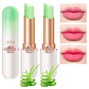 bingbrush 2 pcs aloe vera color changing lipstick queen,ph mood long lasting labiales lip gloss lip balm tinted magic lip stain makeup moisturize lipstick set for women