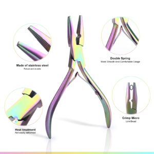 EHDIS Hair Extension Beading Tool Kit Stainless Steel Hair Extensions Micro link Bead Closer and Remover Pliers set, Beads Hair Pulling Hook & Micro Ring Loop Tool Set