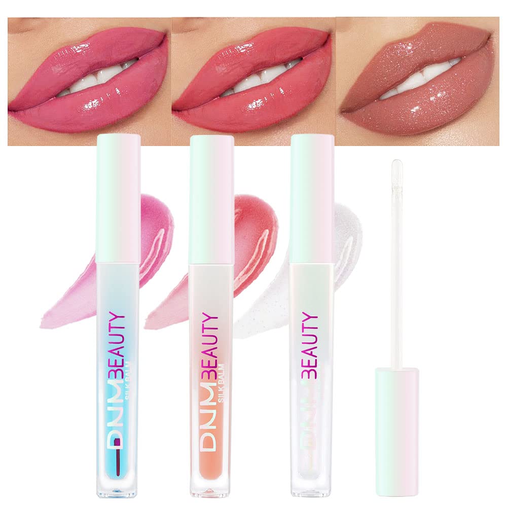 BINGBRUSH 3 Pcs Color Changing Lip Gloss Lip Oil Tinted, Peaches Plumping Magic Mood Lipstick Lip Glaze, High-Shine Clear Shimmer Lip Stain Lip Balm, Longlasting Lips Will Not Dry Out