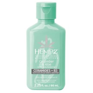 hempz body lotion - cucumber & aloe limited edition mini daily moisturizing cream, shea butter, aloe, body moisturizer - skin care products, all natural hemp seed oil - travel size 2.25 fl oz