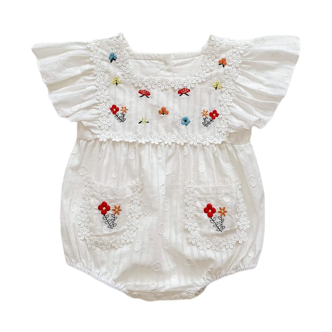 Baby Mexican Outfit Traditional Mexican Dress for Girls Kids Ethnic Wear Newborn Linen Romper Summer UNO Toddler Cinco De Mayo Fiesta 1st Birthday Outfits Cake Smash White Floral Romper 6-12 Months