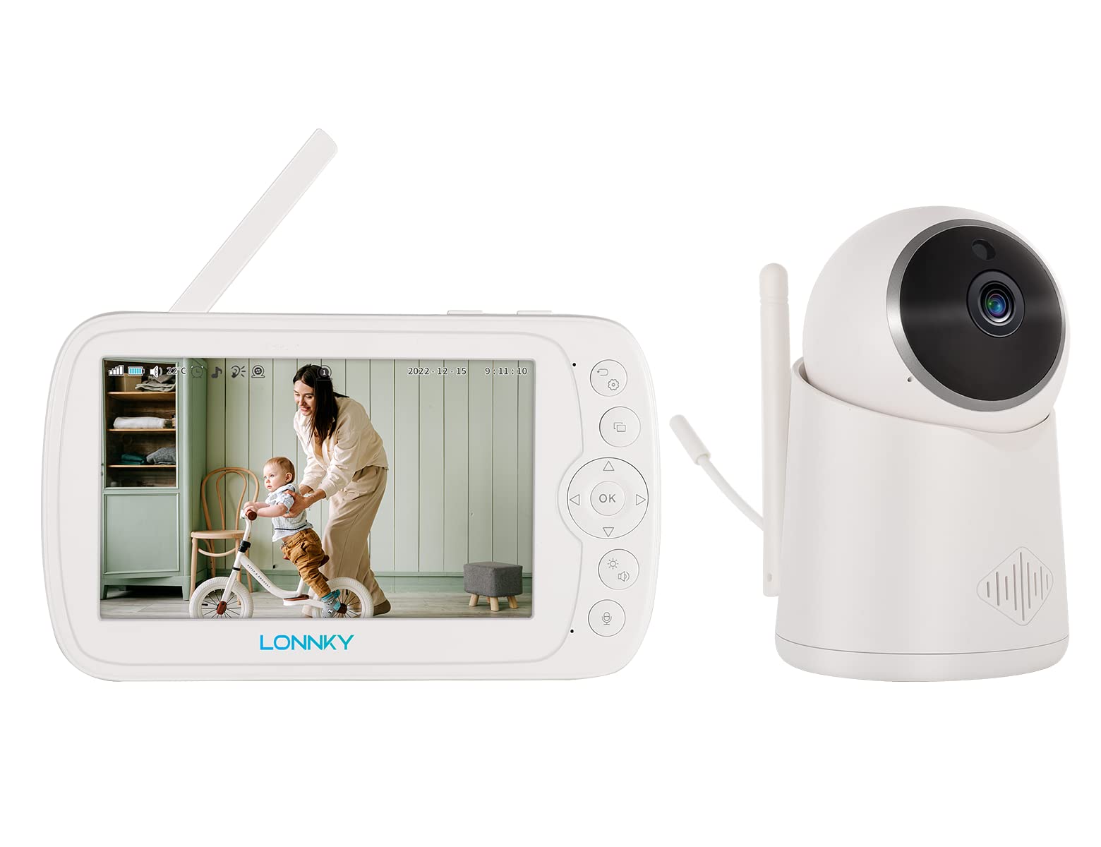 LONNKY Baby Monitor with Camera and Audio, 5" Color Display with 1080P Pan 355°/Tilt 65° Camera, 2-Way Audio, 16ft Night Vision, Temperature & Sound Alarm, Up to 1000ft Range, Support Playback