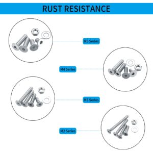 950 Pcs Flat Head Hex Socket Head Cap Screws Bolts and Nuts and Washers Assortment Kit, M2/M3/M4/M5 Allen Socket Drive Stainless Steel Bolts Nuts Washers Set