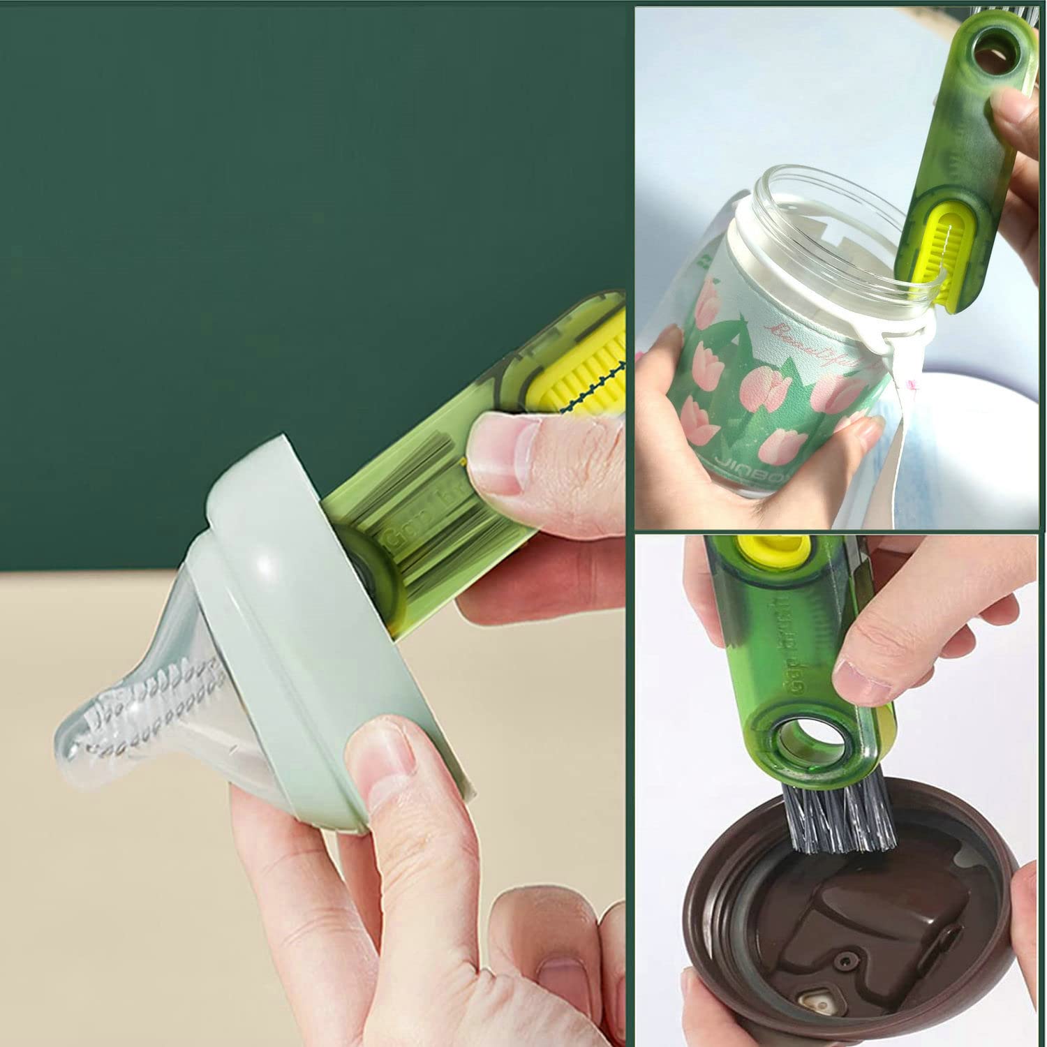 3 in 1 Cup Lid Cleaning Brush Set Multifunctional Bottle Brush Cleaner Tiny Bottle Cup Lid Brush Straw Cleaner Tools Mini Silicone Bottle Cup-Holder Cleaner