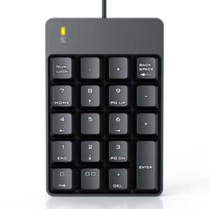 wired number pad, usb numeric keypad 19 key number keypad keyboard for laptop pc computer notebook, big print letters - black