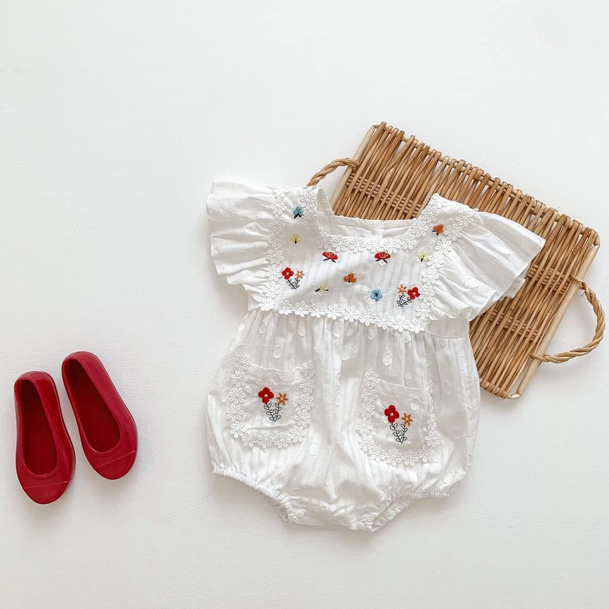 Baby Mexican Outfit Traditional Mexican Dress for Girls Kids Ethnic Wear Newborn Linen Romper Summer UNO Toddler Cinco De Mayo Fiesta 1st Birthday Outfits Cake Smash White Floral Romper 6-12 Months