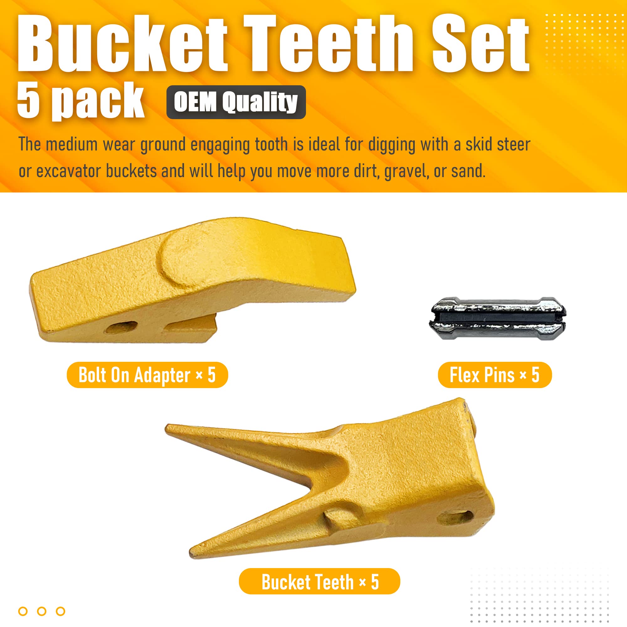 BDI Wear Parts 2740W23 Bucket Tooth Seat Adapter +23WTL H&L Tiger Bucket Digging Teeth/Bucket Teeth and 23FP Flexible Pin Combination (5)