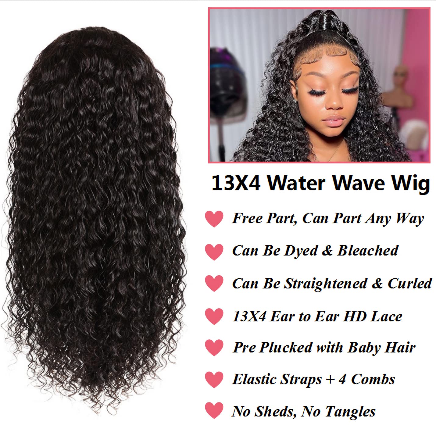 Water Wave Lace Front Wigs Human Hair Wigs for Black Women 13x4 Lace Front Wigs Human Hair Pre Plucked with Baby Hair Wet and Wavy HD Lace Frontal Wigs 180% Density Natural Color 28inch