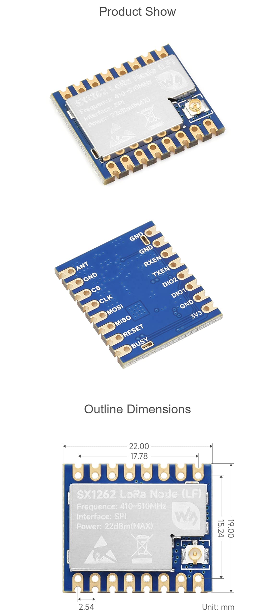 Core1262 HF LoRa Module for Raspberry Pi Pico, Onboard SX1262 Chip, Suitable for Sub-GHz Band, Long-Range Communication