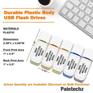 Paintechz Custom USB Flash Drives Bulk 50 Pack, Personalized Thumb Drives with Your Company Logo - Customizable Text - 512MB