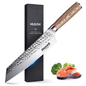 huusk japan knife, 8 inch kiritsuke chef knife professional, high carbon steel japanese hand forged sushi fish knife father's day christmas gift men women, ergonomic pakkawood handle