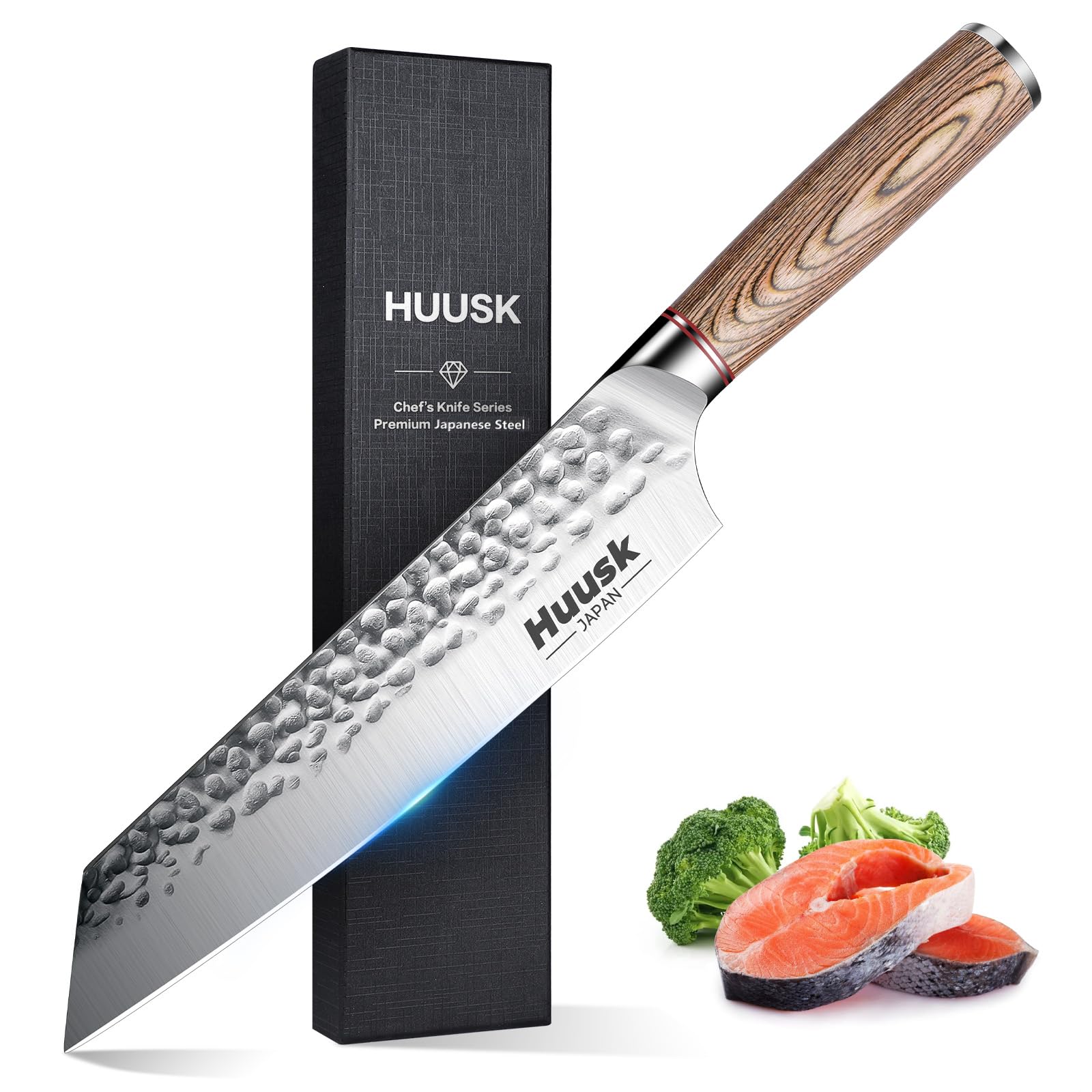 Huusk Japan Knife, 8 Inch Kiritsuke Chef Knife Professional, High Carbon Steel Japanese Hand Forged Sushi Fish Knife Father's Day Christmas Gift Men Women, Ergonomic Pakkawood Handle