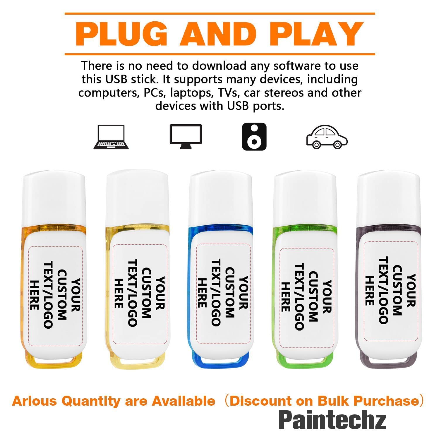 Paintechz Custom USB Flash Drives Bulk 50 Pack, Personalized Thumb Drives with Your Company Logo - Customizable Text - 512MB