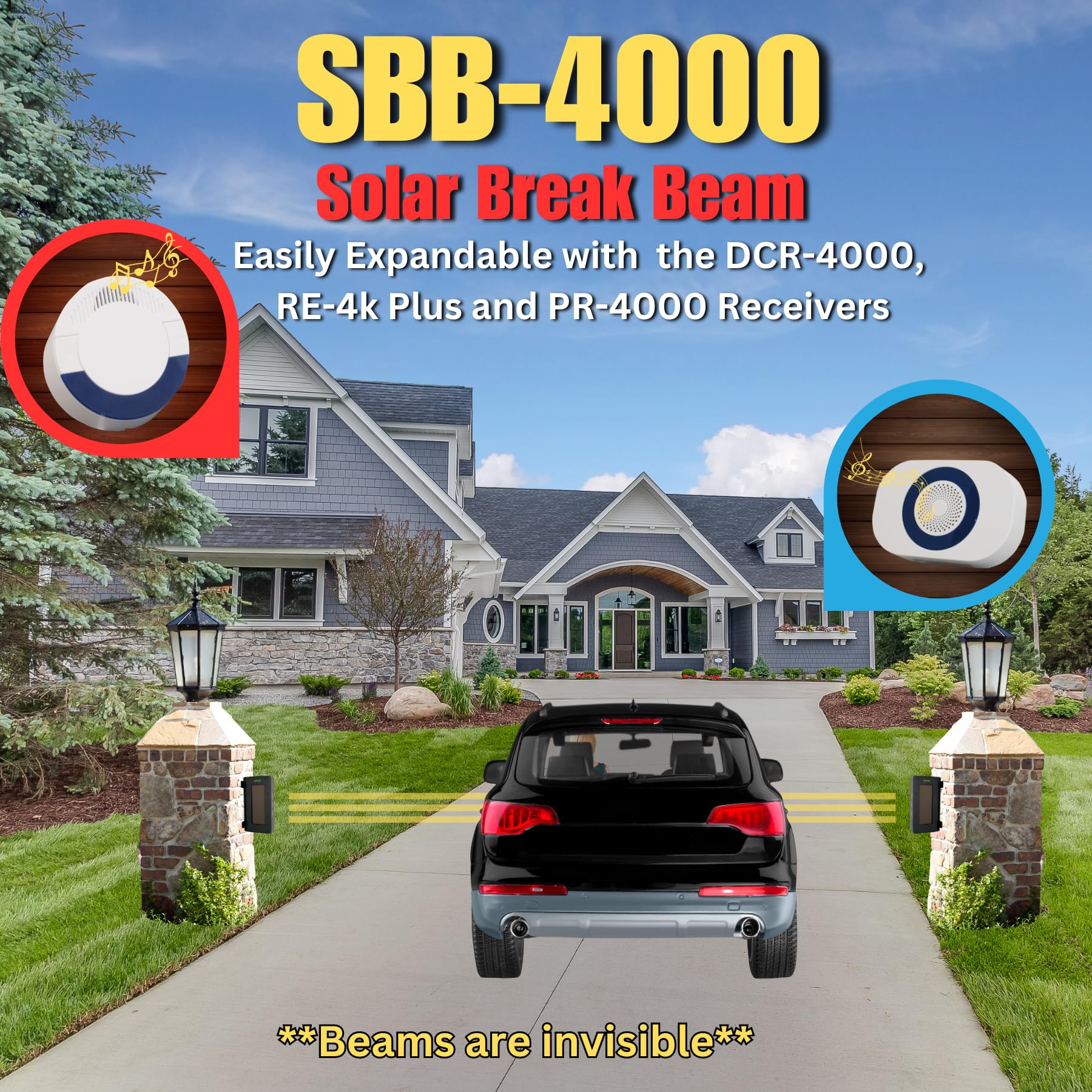 Dakota Alert SBB-4000 Solar Break Beam Driveway Alarm Sensor - Long Range, Outdoor, Weatherproof, Up to 1 Mile Wireless Range - Compatible with Any Dakota Alert 4000 Series Receivers