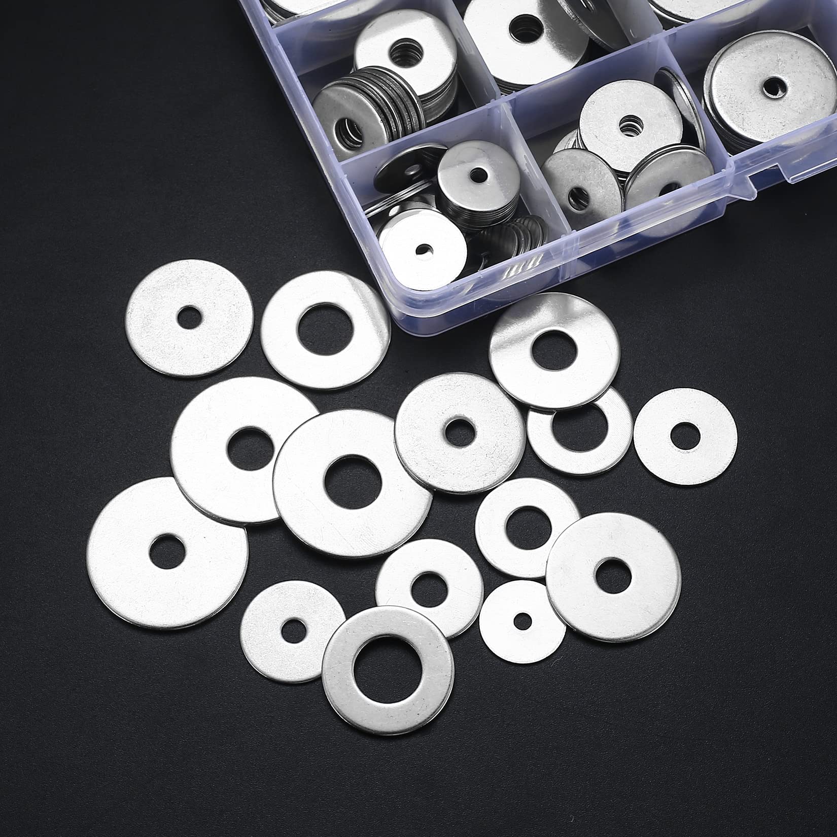 230 Pcs Stainless Steel Large Fender Washers, 15 Sizes Flat Penny Washers Assortment Kit for Car Ship Assembly, Furniture Installation, Electrical Connections, DIY Project (230)