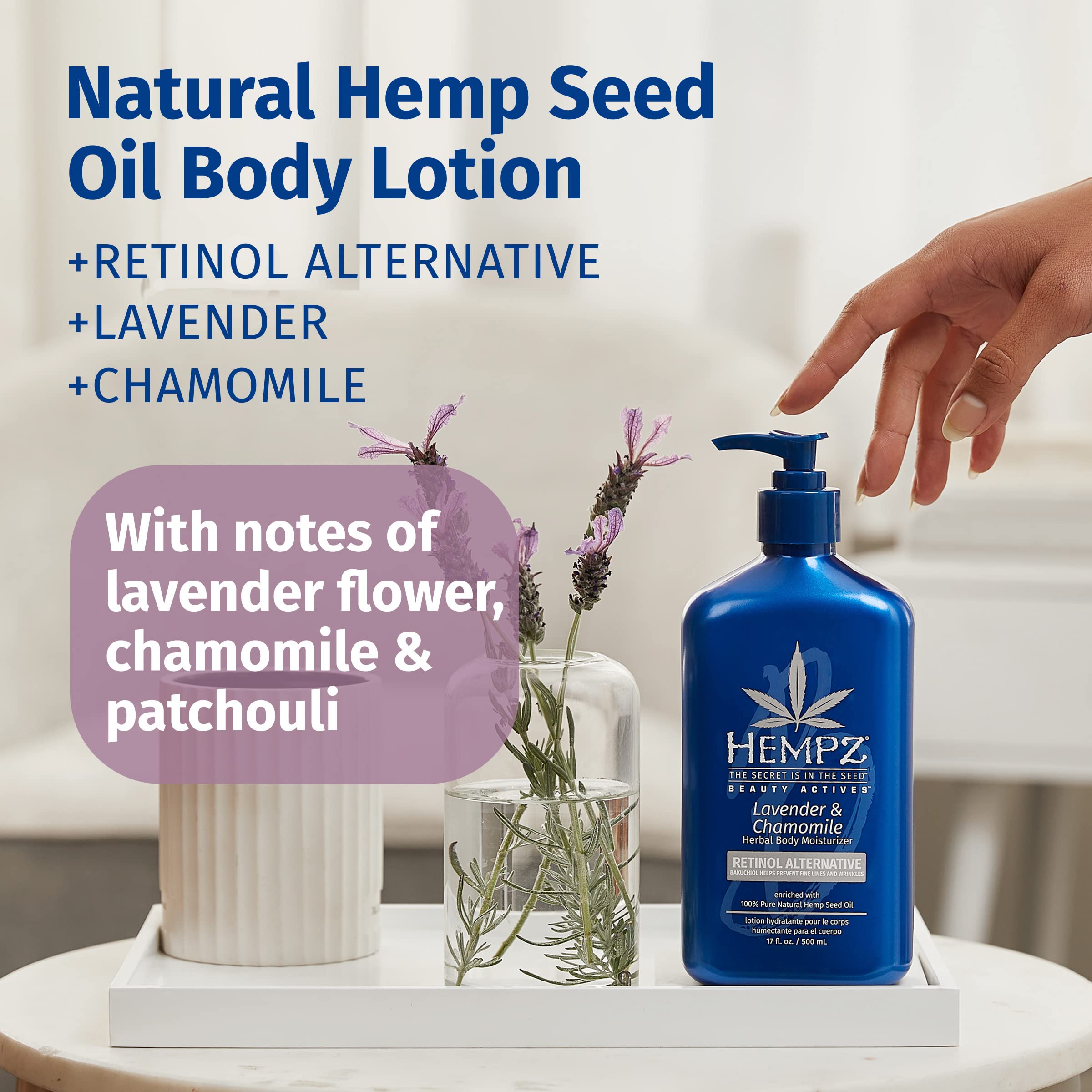 Hempz Body Lotion - Lavender & Chamomile Herbal Limited Edition Daily Moisturizing Cream, Shea Butter, Aloe, Lavender Extract Body Moisturizer - Skin Care Products, Hemp Seed Oil - 17 Fl Oz…