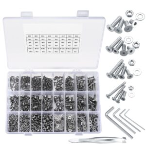 950 Pcs Flat Head Hex Socket Head Cap Screws Bolts and Nuts and Washers Assortment Kit, M2/M3/M4/M5 Allen Socket Drive Stainless Steel Bolts Nuts Washers Set