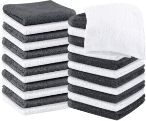 utopia towels 24 pack cotton washcloths set - 100% ring spun cotton, premium quality flannel face cloths, highly absorbent and soft feel fingertip towels (grey, white)