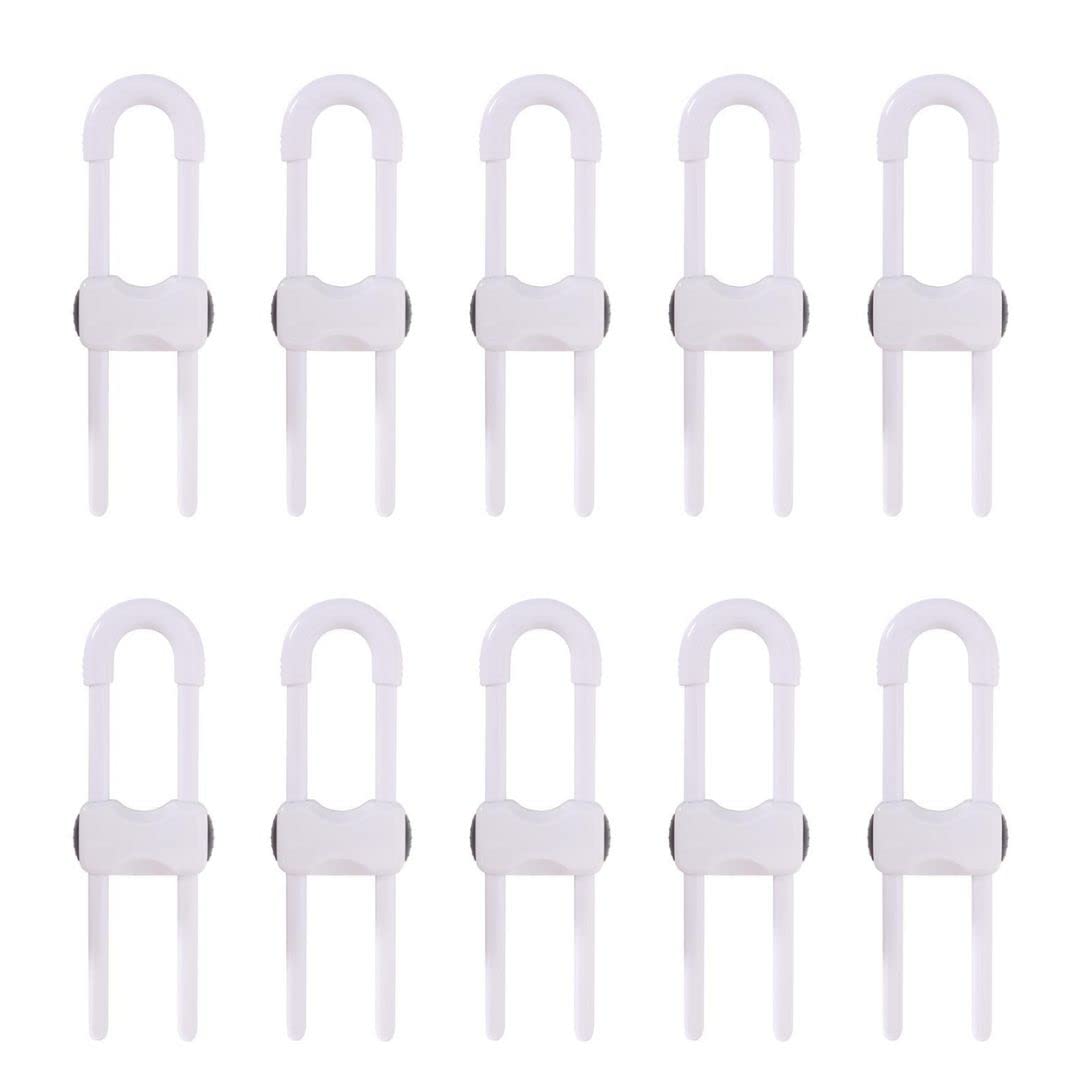 Child Safety Locks for Cabinets and Drawers 10 Pieces- Adjustable U-Shaped Safety Cabinet Locks for Babies - White baby proof cabinet locks for Doors and Drawers Pieces (10)