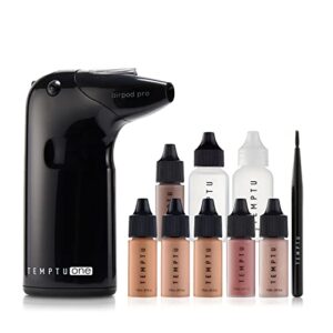 temptu one airbrush make-up kit for complexion perfection with cordless compressor, light/medium: 11-piece set, portable air brush machine, 3 shades of foundation, blush, bronzer, instant concealer