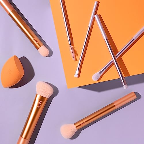 Real Techniques 8 Piece Level Up Brush And Sponge Set, Makeup Brushes For Eyeshadow, Foundation, Blush, & Bronzer, Makeup Blending Sponge, Synthetic Bristles, Stocking Stuffer, Cruelty-Free