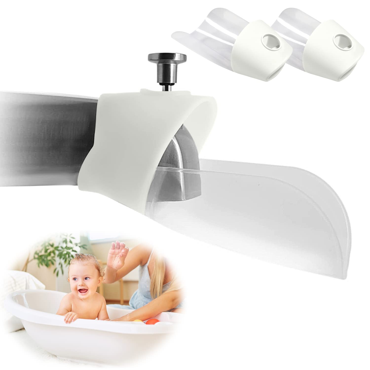 Faucet Extender, 2 Pack Baby Bath Helper, Bath Tub Faucet Extender for Kids Baby Children Hand Washing, Bathroom Kitchen Sink Spout Extender for Faucet, Fits Most Faucets (White)