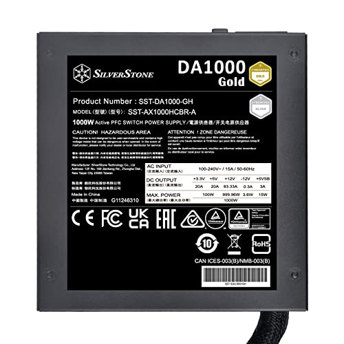 SilverStone Technology Decathlon DA1000 Gold Cybenetics Gold 1000W Semi-Modular ATX Power Supply, SST-DA1000-GH