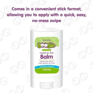 Baby Balm Stick by the Makers of Boogie Wipes, Moisturizes and Soothes from Head to Toe, Hypoallergenic, Naturally Derived, 0.49 oz, Pack of 1