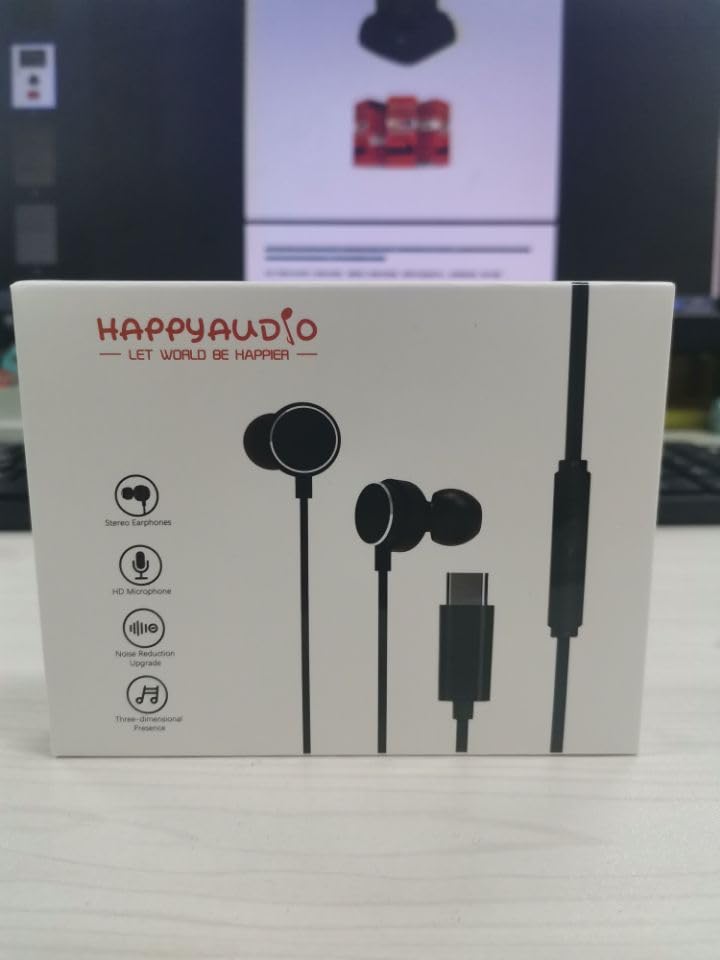 HAPPYAUDIO USB C Headphones Compatible with Most Devices On The Market with Type C - Hi-Fi Stereo Wired Earphones