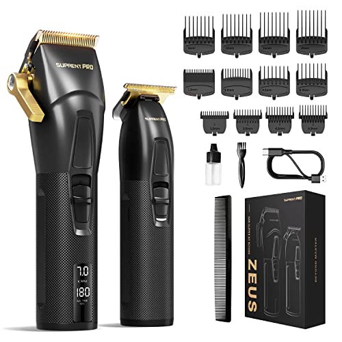 SUPRENT PRO Professional Hair Clippers for Men- USB-C Rechargeable Barber Hair Trimmer & T-Blade Trimmer Combo with 5V-Boost Technology- Cordless Clippers- LED Display Black