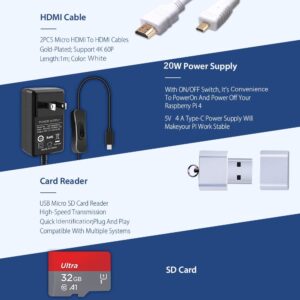 DVOZVO Raspberry Pi 4 4GB Starter Kit, 5V 4A Raspberry Pi 4 Power Supply with ON/Off Switch,Raspberry Pi 4 Aluminum Case,4K HDMI Cables for Raspberry Pi 4B - 32GB Edition (4GB RAM)