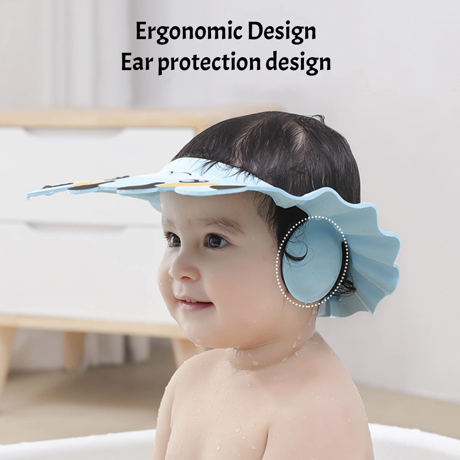 Baby Shower Cap Bathing Protection Adjustable Hair Washing Hat Silicone Bath Head Cap Visor Cap Waterproof Shampoo Cap Soft Bathing Hat for Toddlers Kids Baby 0-6 Years