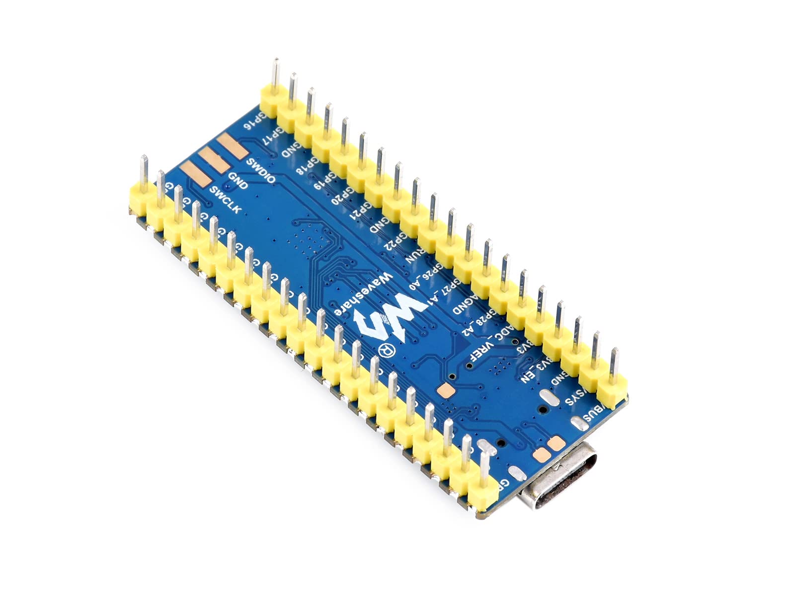 waveshare RP2040-Plus Mini Board with Pre-Soldered Header Pico-Like MCU Board Based on Raspberry Pi RP2040 Chip,Dual-core Arm Cortex M0+ Processor,USB-C Connector,16MB Flash,Higher Current DC-DC Chip