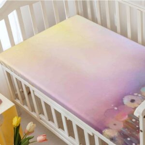 Flower Themed Fitted Crib Sheet,Standard Crib Mattress Fitted Sheet Ultra Soft Material - Baby Crib Sheets for Girl or Boy, 28“ x52“,Lilac Pink