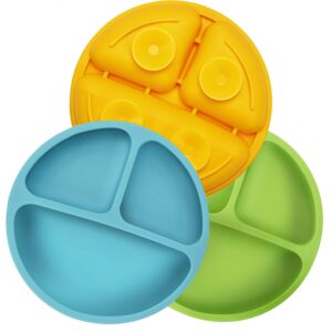 PandaEar Divided Unbreakable Silicone Baby and Toddler Plates & Stay Put Spill Proof Stackable Baby Suction Bowls