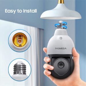 INQMEGA 3MP Light Bulb Camera, 2.4GHz Wireless Home Security Camera, Motion Detection & Tracking Alarm, 2-Way Audio, Enhanced Night Vision, 360° View PTZ Large Lightbulb Camera Indoors/Outdoors