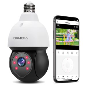 inqmega 3mp light bulb camera, 2.4ghz wireless home security camera, motion detection & tracking alarm, 2-way audio, enhanced night vision, 360° view ptz large lightbulb camera indoors/outdoors