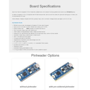 waveshare RP2040-Plus Mini Board with Pre-Soldered Header Pico-Like MCU Board Based on Raspberry Pi RP2040 Chip,Dual-core Arm Cortex M0+ Processor,USB-C Connector,16MB Flash,Higher Current DC-DC Chip