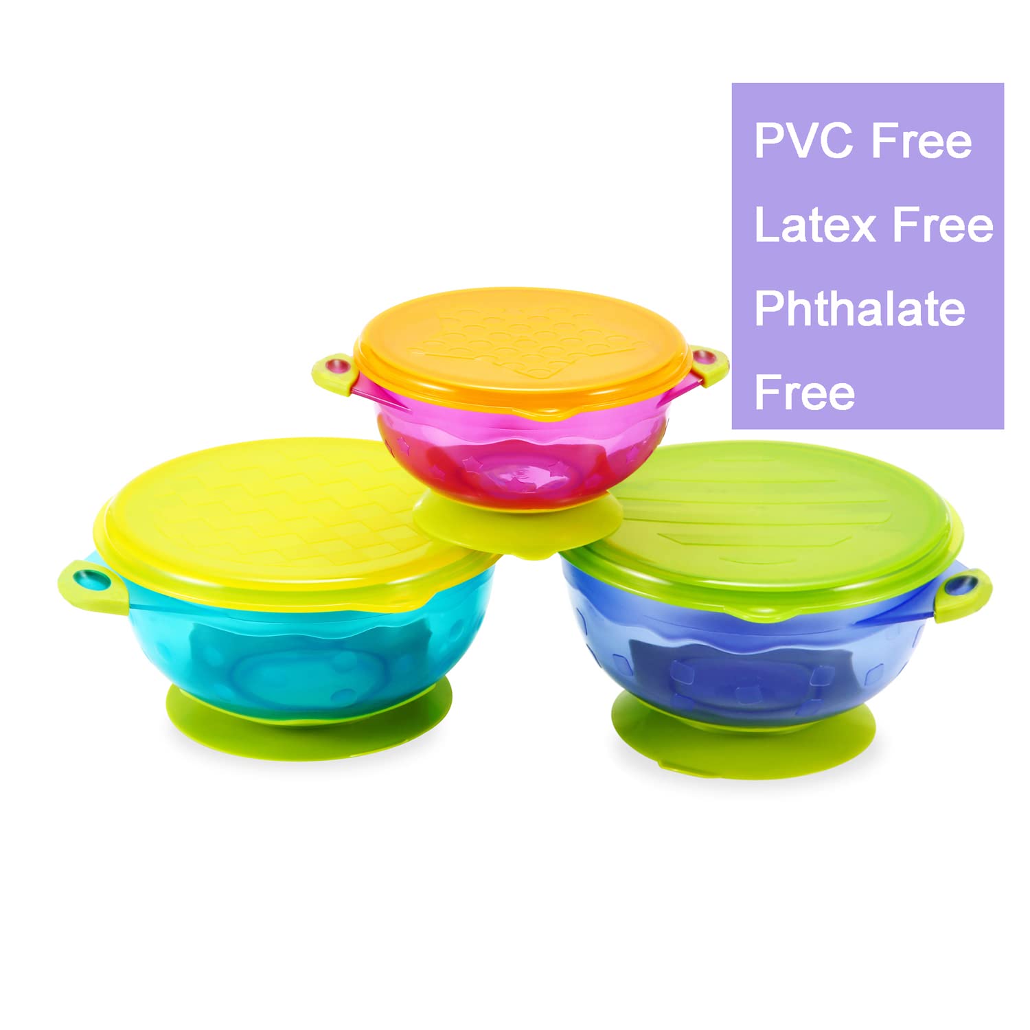 PandaEar Divided Unbreakable Silicone Baby and Toddler Plates & Stay Put Spill Proof Stackable Baby Suction Bowls