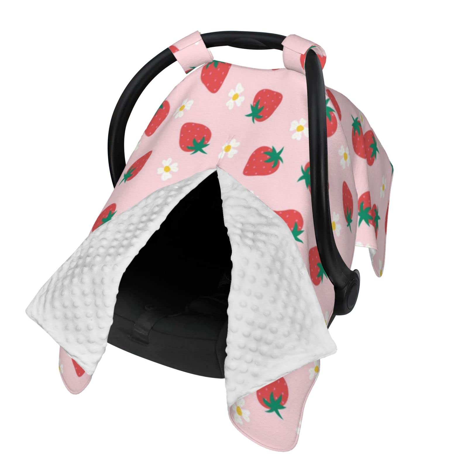 KiuLoam Strawberry Flowers Baby Car Seat Canopy, Nursing Cover for Mom Breastfeeding Scarf, Infant Car Seat Cover/Multiuse Baby Stroller Covers for Babies Boys Girls