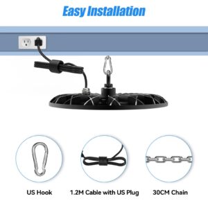 loyal 6 Packs 200W UFO LED High Bay Light, 20000LM LED High Bay Shop Light, 6000K Daylight LED Bay Light with 1.2M Cable US Plug, Commercial High Bay Lighting for Warehouse Workshop Garage Factory