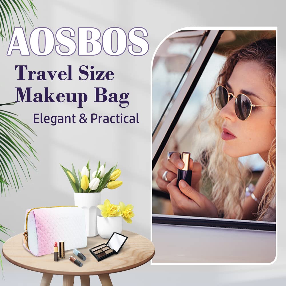 Aosbos Small Makeup Bag Travel Size Makeup Bag Cosmetic Travel Bag Makeup Bags for Women Makeup Pouch Cute Make Up Bag for Purse Gradient White Pink