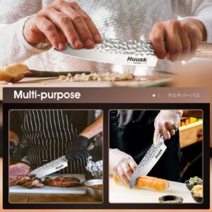 Huusk Japan Knife 7-Inch Santoku Chef Knife Professional Hand Forged High Carbon Steel Kitchen Knife, Japanese Santoku Knife for Meat Vegetables - Wood Handle, Father's Day Christmas Gift Men Women