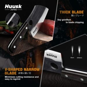 Huusk Serbian Chef Knife with Full Tang Handle Bundle with 7.7" Black Titanium Coated Blade